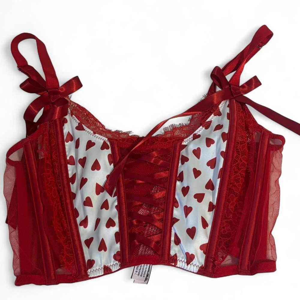 Victoria's Secret Red and White Heart Lace Bra